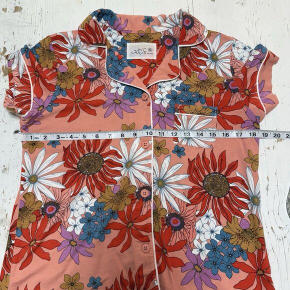 The Cats Pajamas M Floral Here Comes The Sun Button Down PJ Sleep Top Shirt - Picture 7 of 10